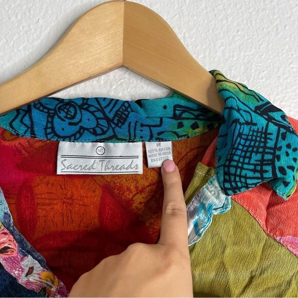 Vintage Y2K Patchwork Button Down Long Sleeve Top Size Medium - Picture 2 of 4